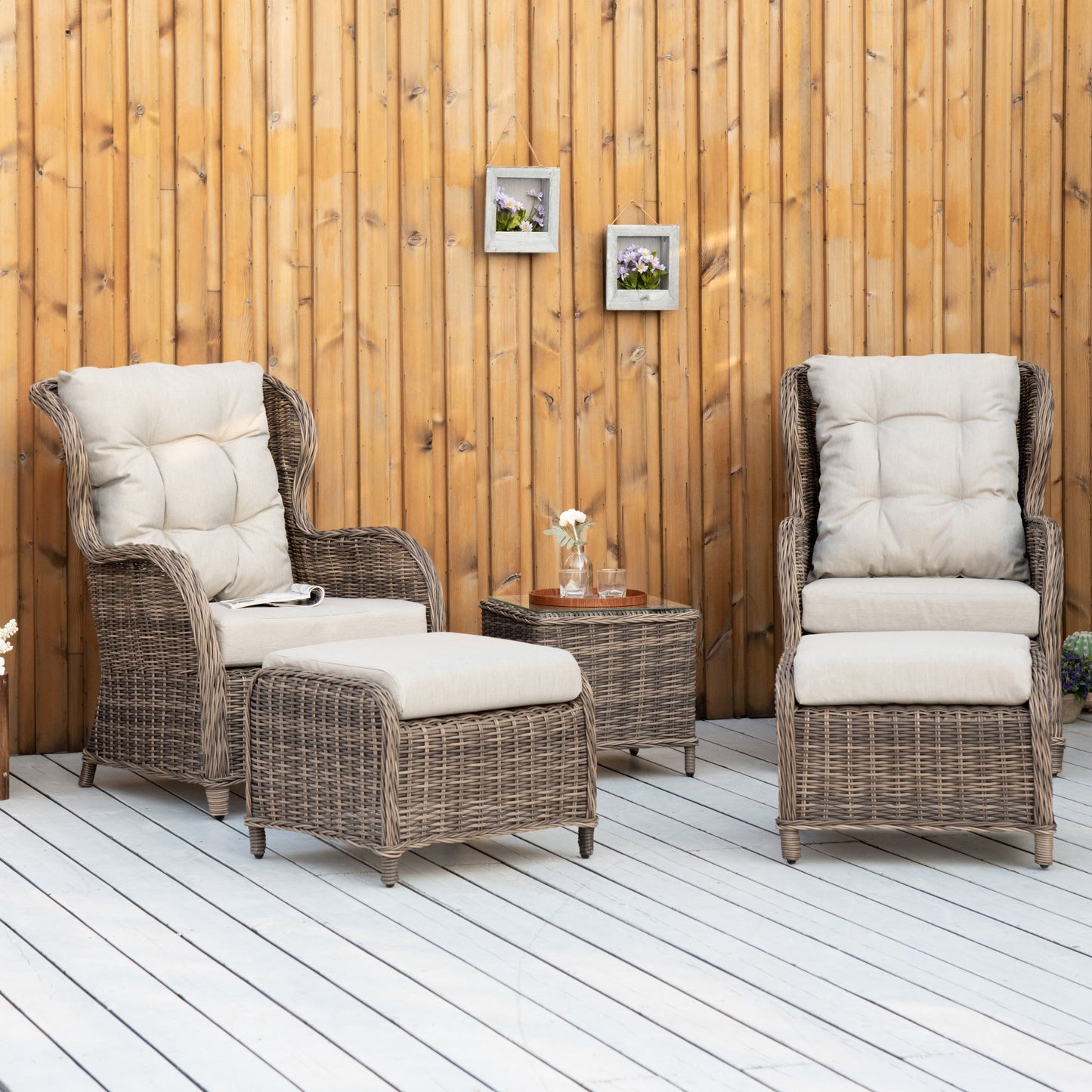 Outsunny Deluxe Garden Rattan Furniture كرسي أريكة وطاولة البراز مجموعة أثاث فناء منسوج من الخيزران بإطار من الألومنيوم تجميع كامل - بني