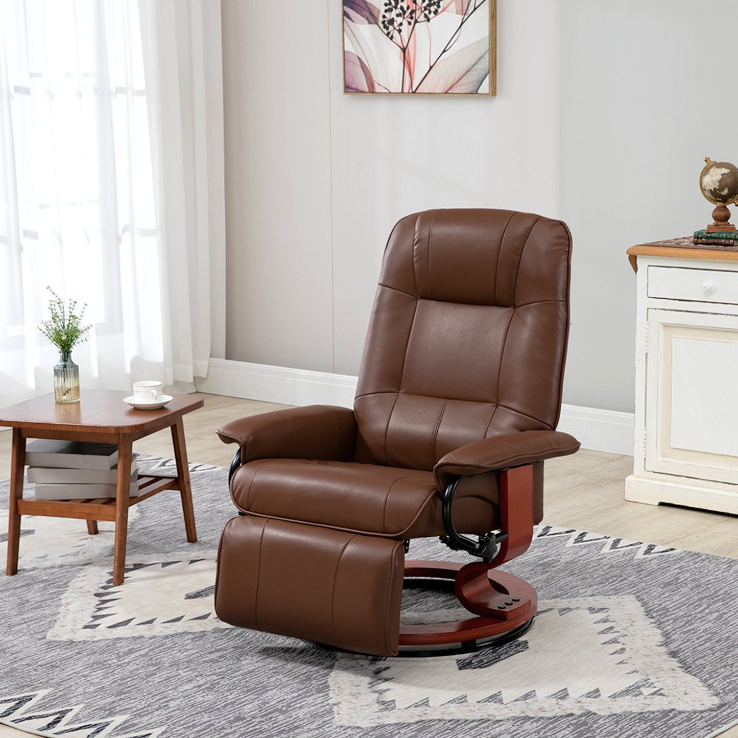 HOMCOM Faux Leather Armchair, with 145  Reclining Back and Footrest - Brown