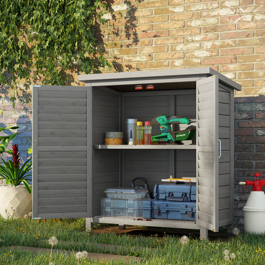 Outsunny Garden Shed Drewniana szopa ogrodowa z 2 drzwiami, szafka na narzędzia, lite drewno jodłowe, 87 dł. x 46,5 szer. x 96,5 wys. cm, kolor szary