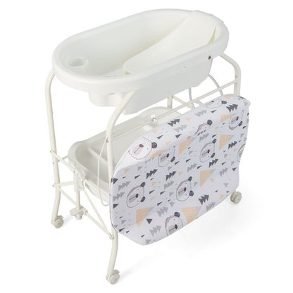 2-in-1 Baby Change Table with Bathtub and Folding Changing Station-White