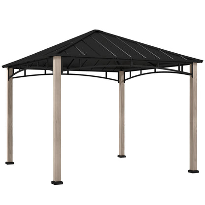 Outsunny 3 x 3 m Decorative Metal Gazebo - Black/Wood-Effect