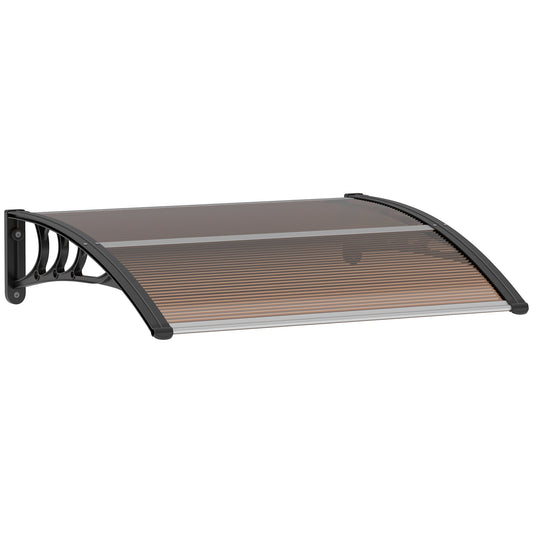 Markiza zewnętrzna Outsunny na drzwi wejściowe, aluminiowa, sztywna, z poliwęglanu, chroniąca przed deszczem, odporna na promienie UV, 100 x 75 cm, brązowa