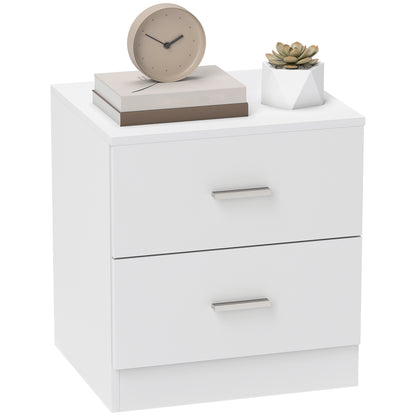 HOMCOM Modern Bedside Table, Beside Cabinet with 2 Drawers, for Bedroom, Living Room, White