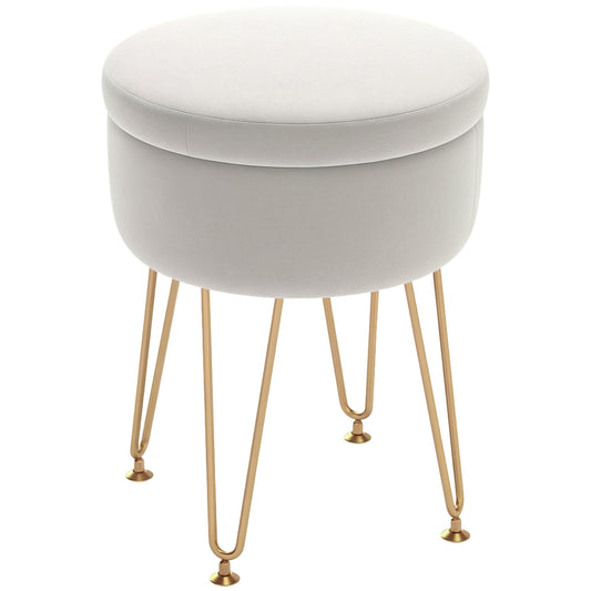 HOMCOM 5L Velvet-Feel Storage Ottoman - Cream White