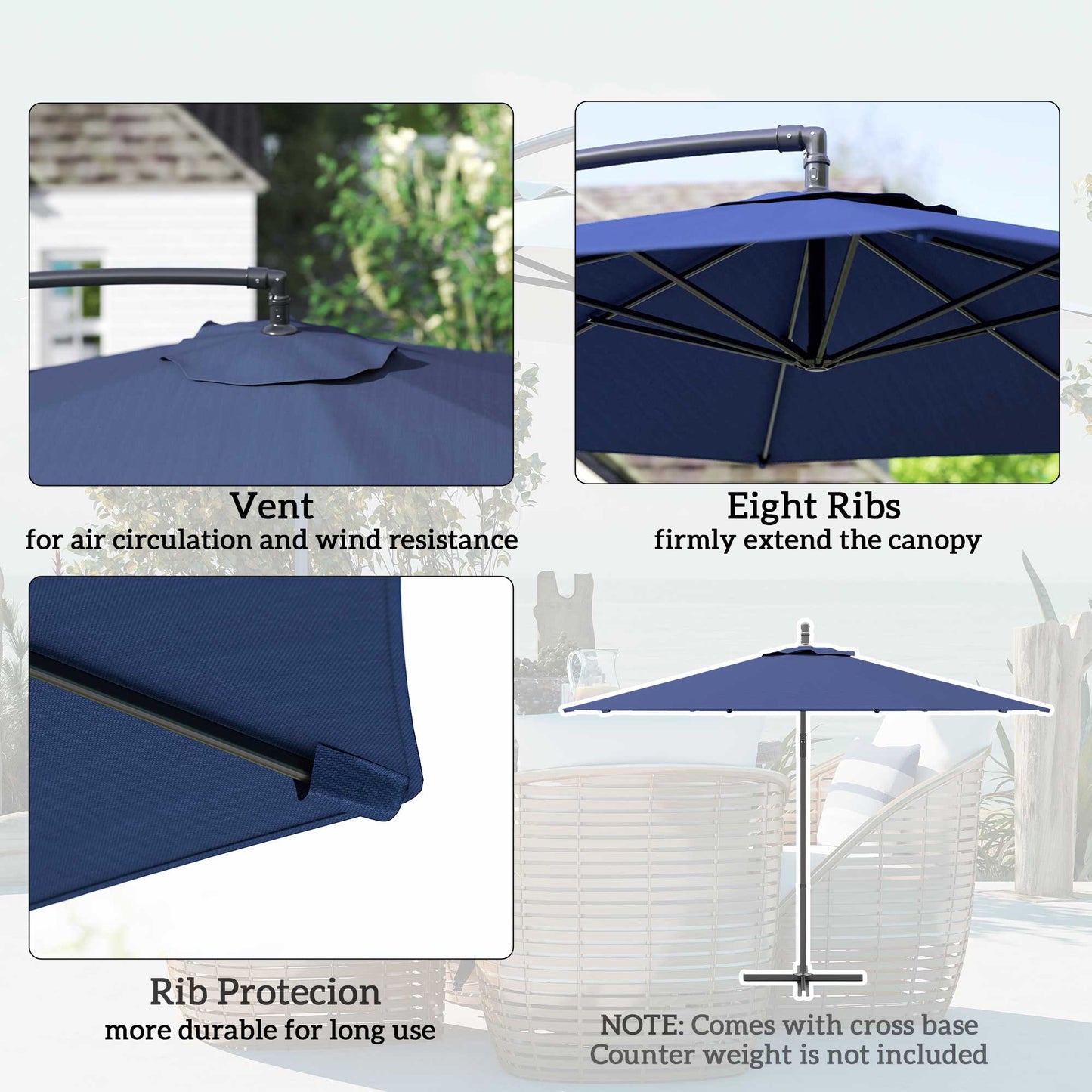 Outsunny 2,45 m parasol wysięgnikowy z podstawą krzyżową - niebieski