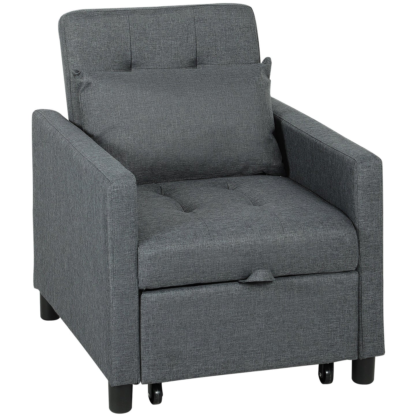 HOMCOM 3-In-1 Chair Bed, Convertible Sleeper Chair with Adjustable Backrest, Pillow and Footrest for Living Room, Dark Grey