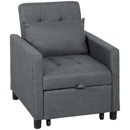 HOMCOM 3-In-1 Chair Bed, Convertible Sleeper Chair with Adjustable Backrest, Pillow and Footrest for Living Room, Dark Grey