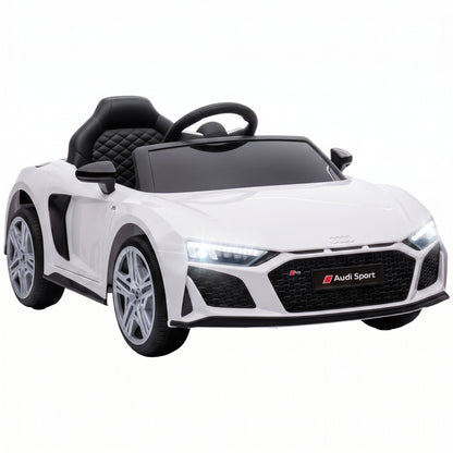 AIYAPLAY Licensed Audi R8 Spyder 12V Electric Car for Kids with Remote Control, Dual Motors, Rear Suspension, Soft Start, White