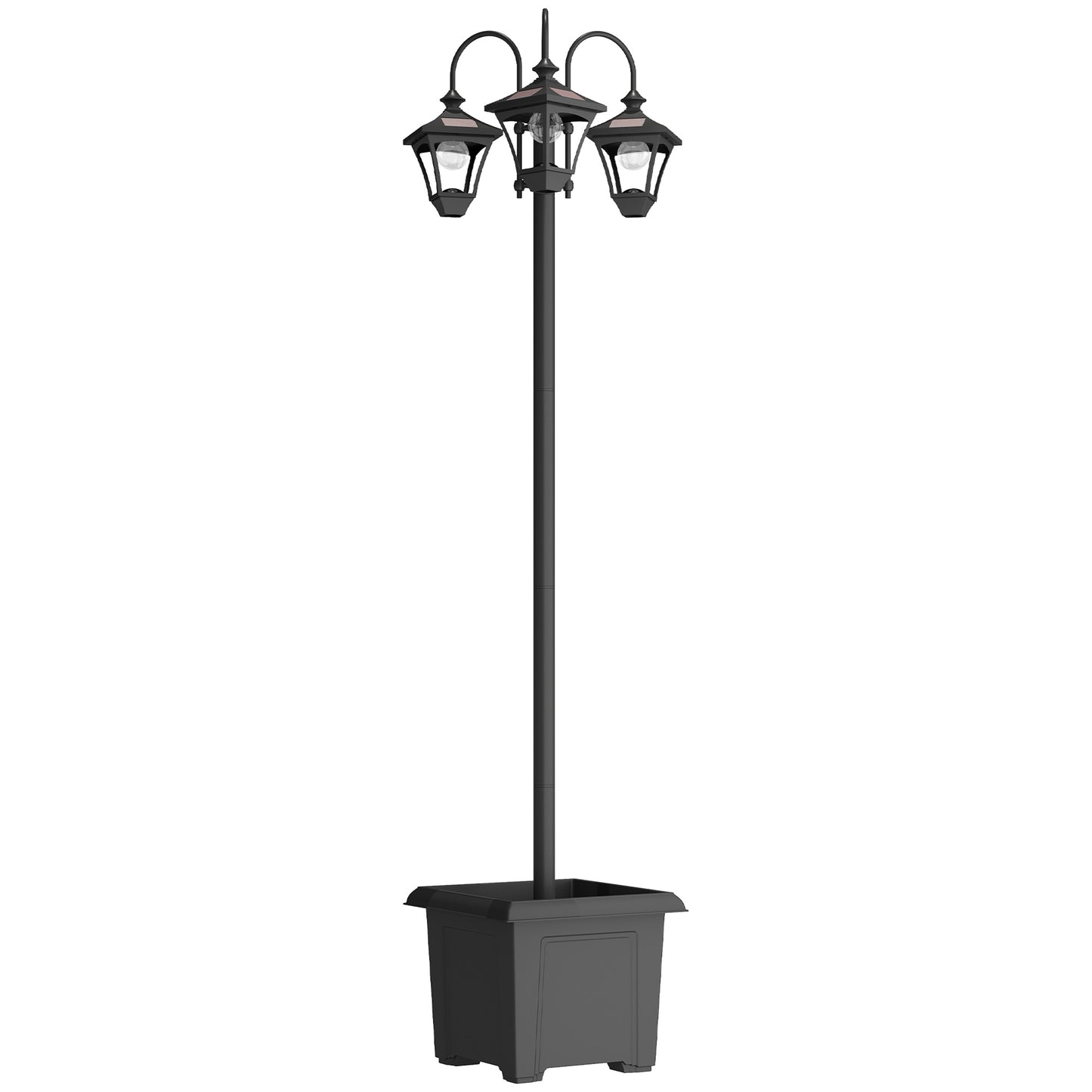 Outsunny Solar Lamp Post with Dusk-to-Dawn Sensor Street Light with 3-Head Planter 185 cm Black