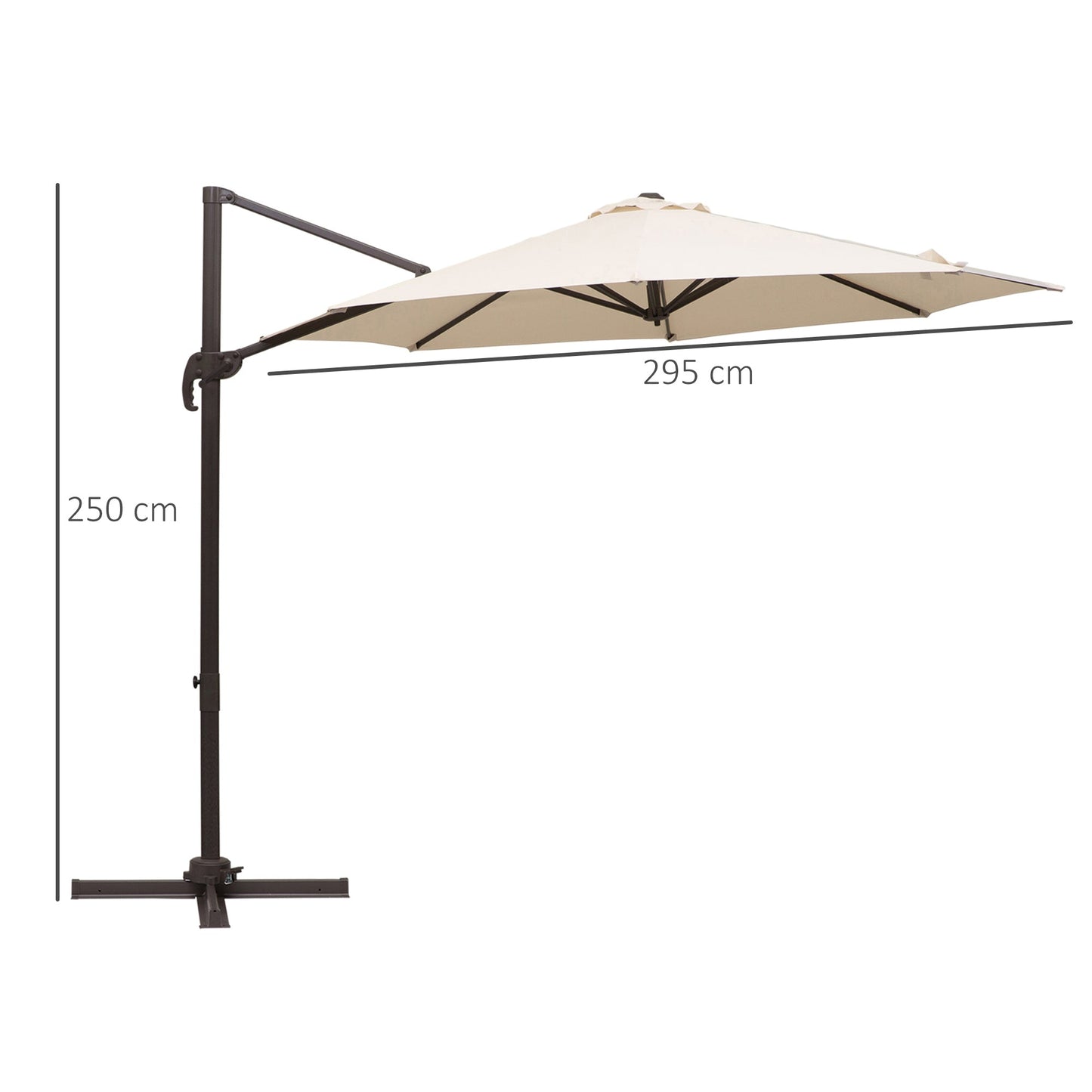 3 Metre Banana Parasol Hanging Cantilever Umbrella W/ Cross Base Hand Crank Aluminium Frame 360°Rotation Hand Crank-Beige