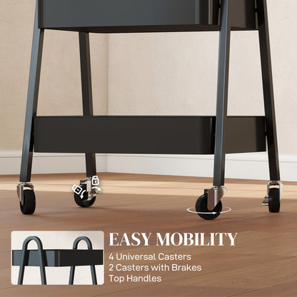 HOMCOM Three-Tier Storage Trolley - Black