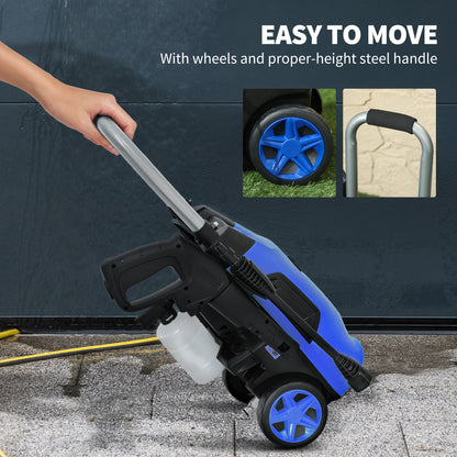 Outsunny 1800W High√Ç Pressure√Ç Washer, 150 Bar Pressure, 420 L/h Flow, Portable Power Washer Jet Wash Cleaner with Adjustable Nozzle, 6M Hose, Steel Handle for Home Patio Car Driveway, Blue
