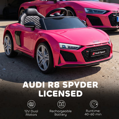 AIYAPLAY Licensed Audi R8 Spyder 12V Electric Car for Kids with Remote Control, Dual Motors, Rear Suspension, Soft Start, Pink