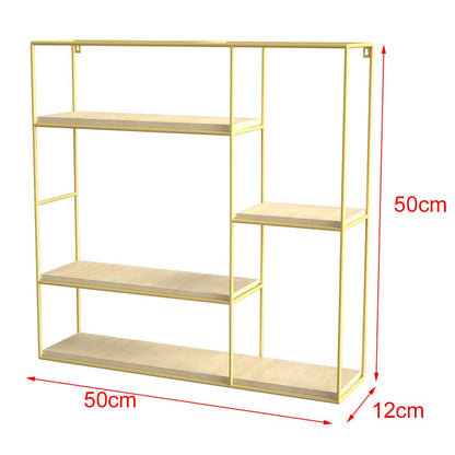 Stylish Square 4-Tier Wall Shelf with Golden Iron Rings – Easy Installation Included