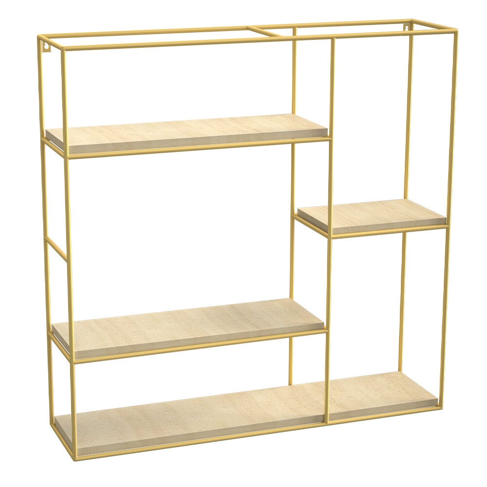 Stylish Square 4-Tier Wall Shelf with Golden Iron Rings – Easy Installation Included