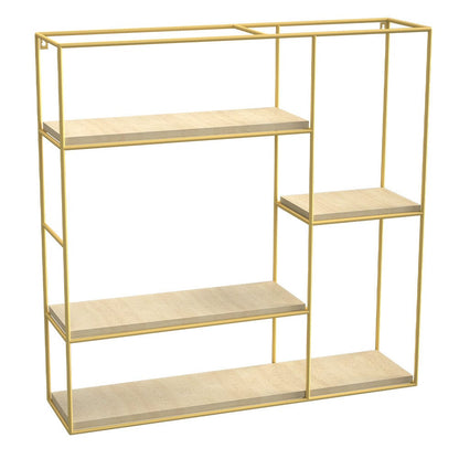 Stylish Square 4-Tier Wall Shelf with Golden Iron Rings – Easy Installation Included