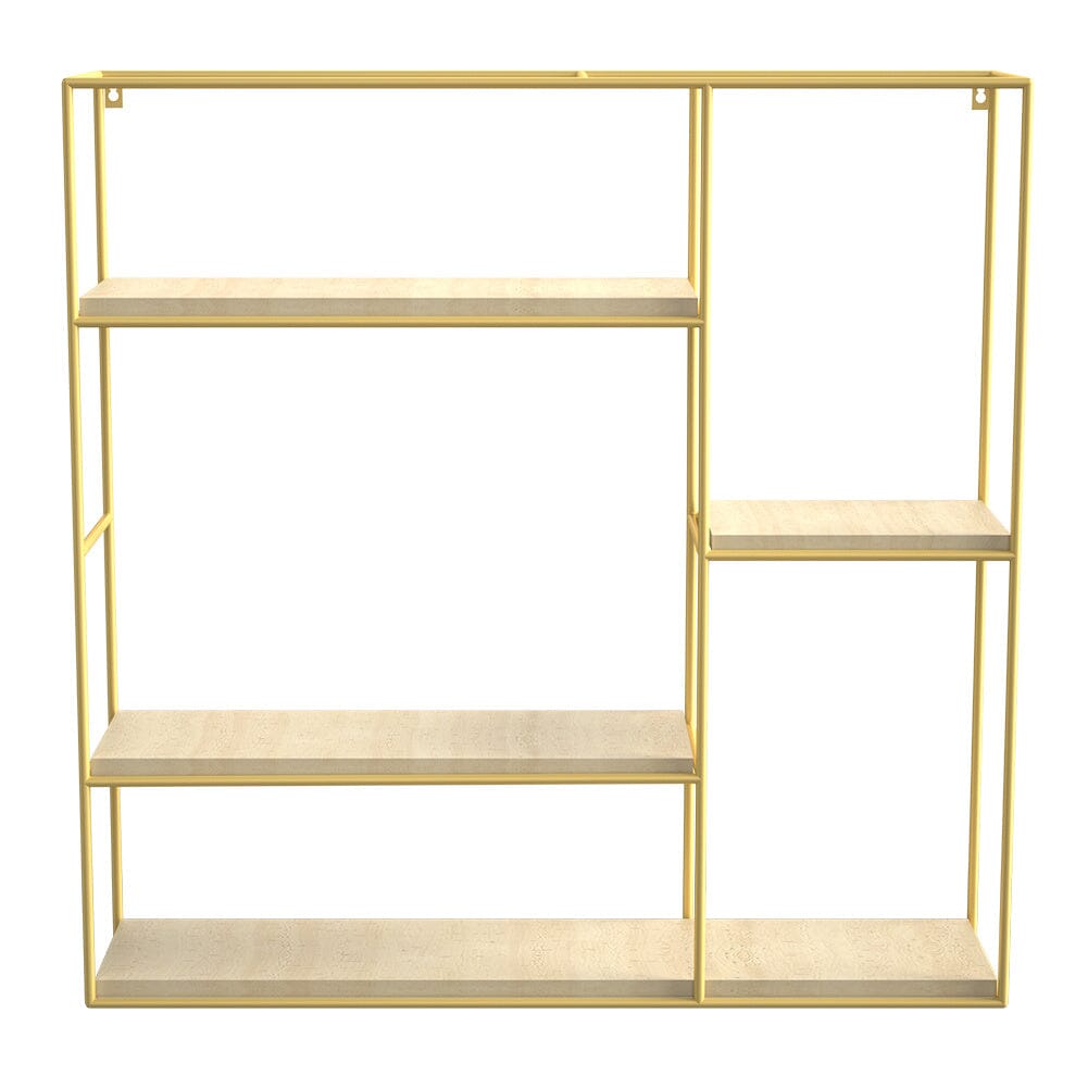 Stylish Square 4-Tier Wall Shelf with Golden Iron Rings – Easy Installation Included