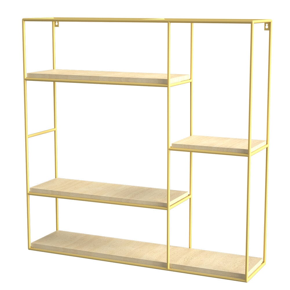 Stylish Square 4-Tier Wall Shelf with Golden Iron Rings – Easy Installation Included