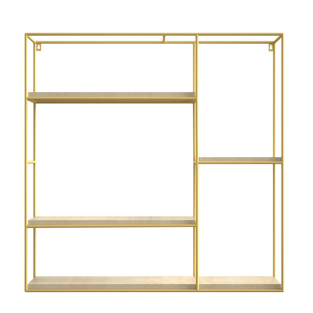 Stylish Square 4-Tier Wall Shelf with Golden Iron Rings – Easy Installation Included