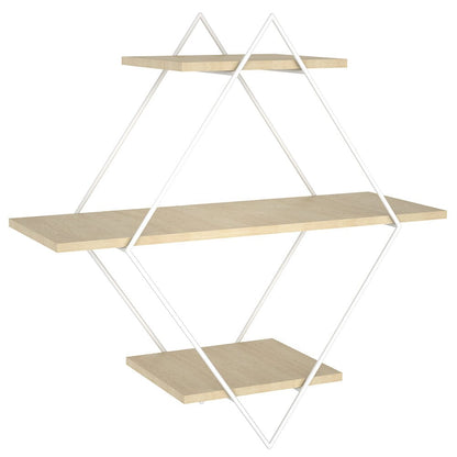 Stylish Diamond 3-Tier Wall Shelf with White Iron Rings – Easy Installation Included