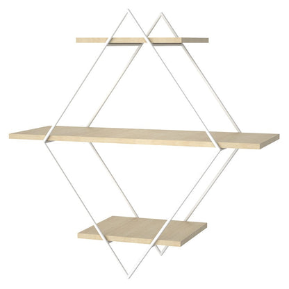 Stylish Diamond 3-Tier Wall Shelf with White Iron Rings – Easy Installation Included