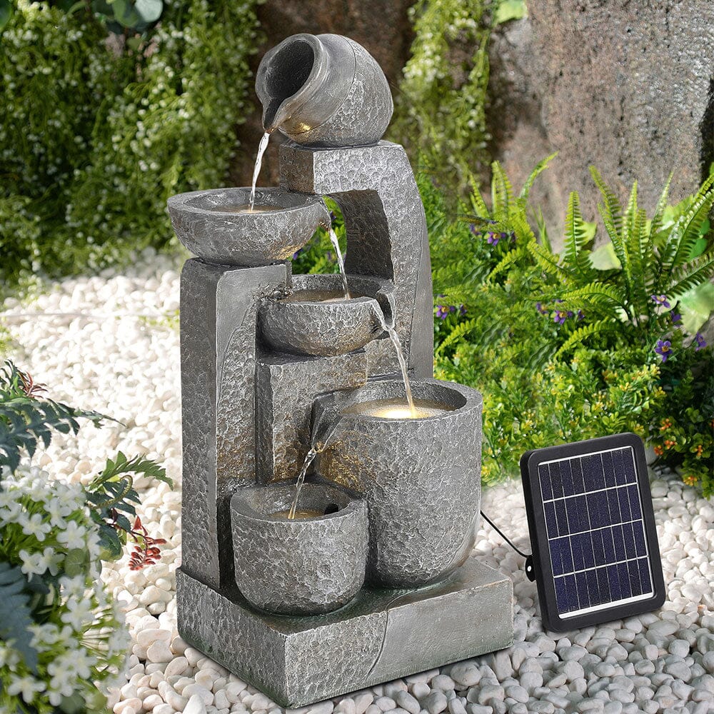 Solar 5-Tier Cascade Water Fountain for Outdoors