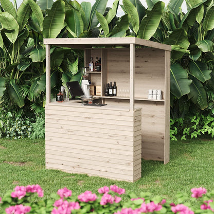 140cm Wide Solid Wood Garden Bar With Pine Countertop