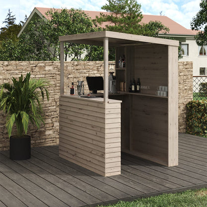 140cm Wide Solid Wood Garden Bar With Pine Countertop