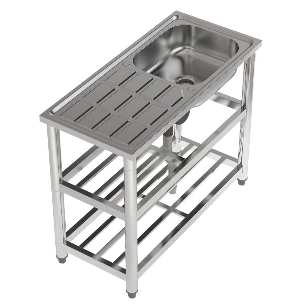 Stainless Steel One Compartment Sink with Drainboard and Shelf