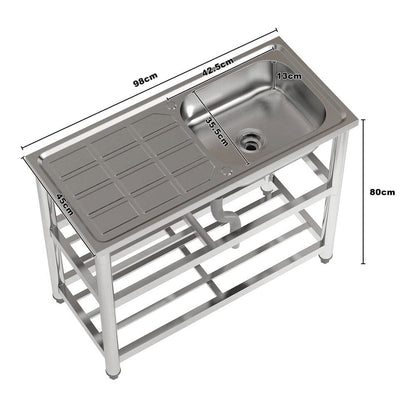 Stainless Steel One Compartment Sink with Drainboard and Shelf