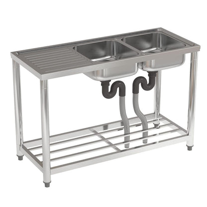 Stainless Steel One Compartment Sink with Drainboard and Shelf