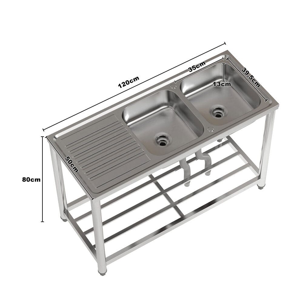 Stainless Steel One Compartment Sink with Drainboard and Shelf