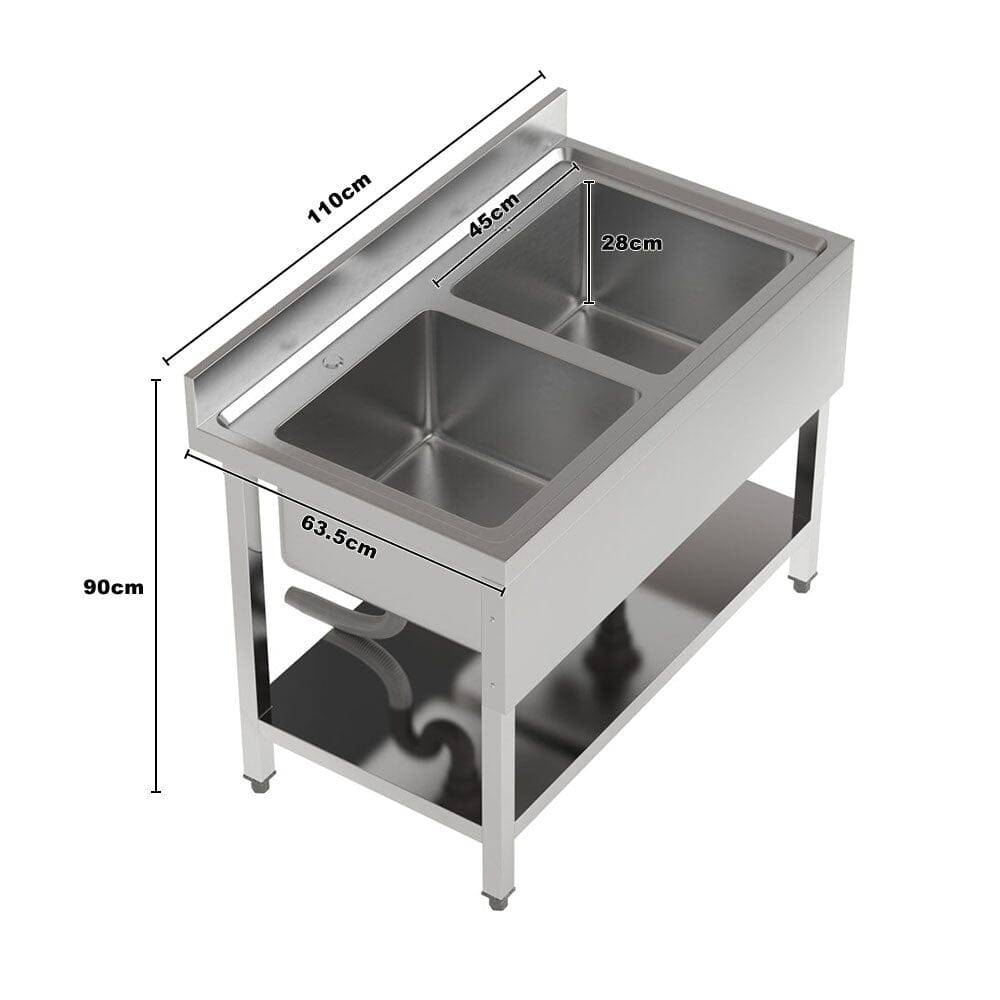 Stainless Steel Two Compartment Commercial Sink with Shelf