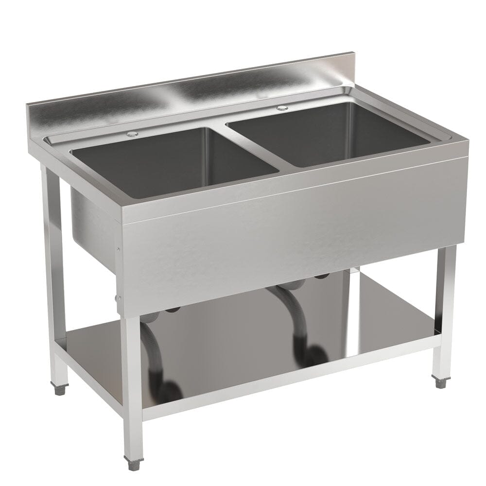 Stainless Steel Two Compartment Commercial Sink with Shelf