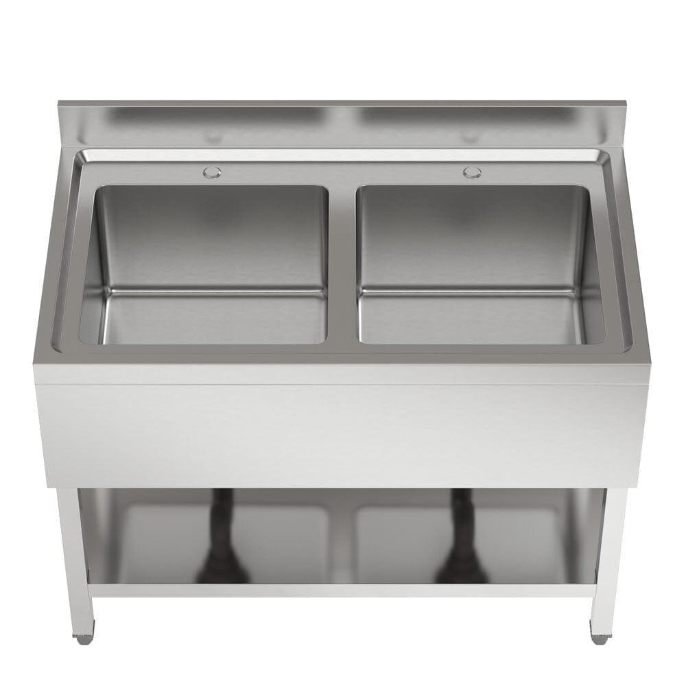 Stainless Steel Two Compartment Commercial Sink with Shelf