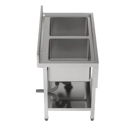 Stainless Steel Two Compartment Commercial Sink with Shelf