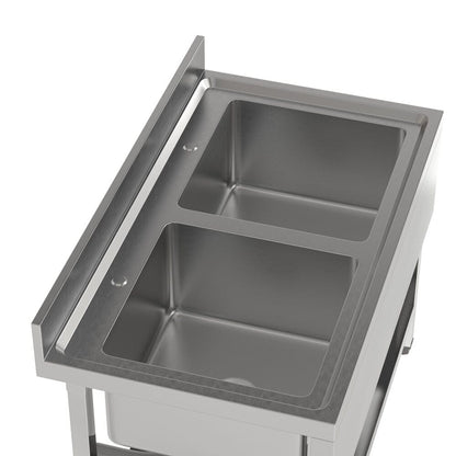 Stainless Steel Two Compartment Commercial Sink with Shelf