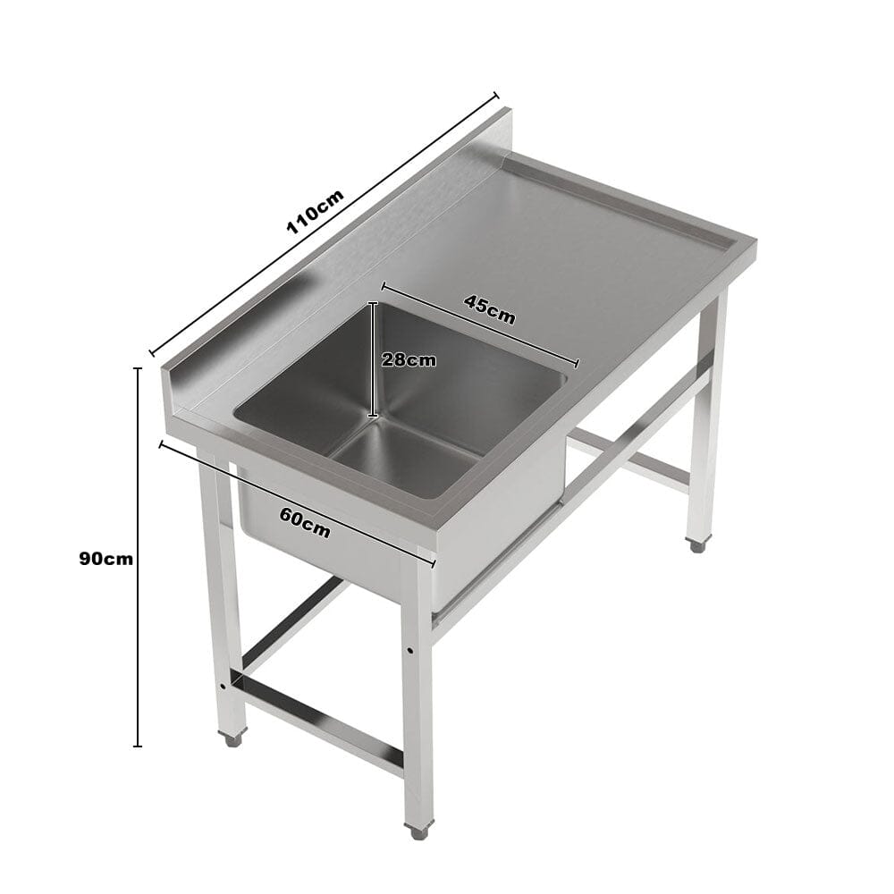 3ft Stainless Steel One Compartment Commercial Sink with Right Drainboard