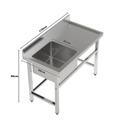 3ft Stainless Steel One Compartment Commercial Sink with Right Drainboard
