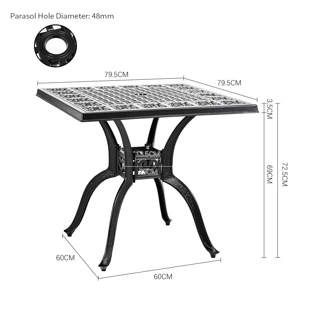 Black Cast Aluminium Square Outdoor Dining Table