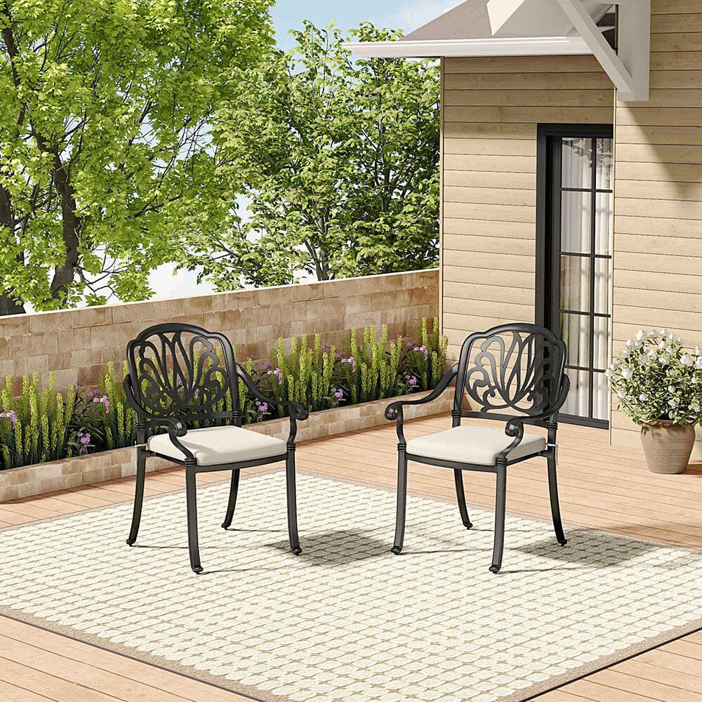 Set of 2 Outdoor Cast Aluminum Dining Chairs with Cushions