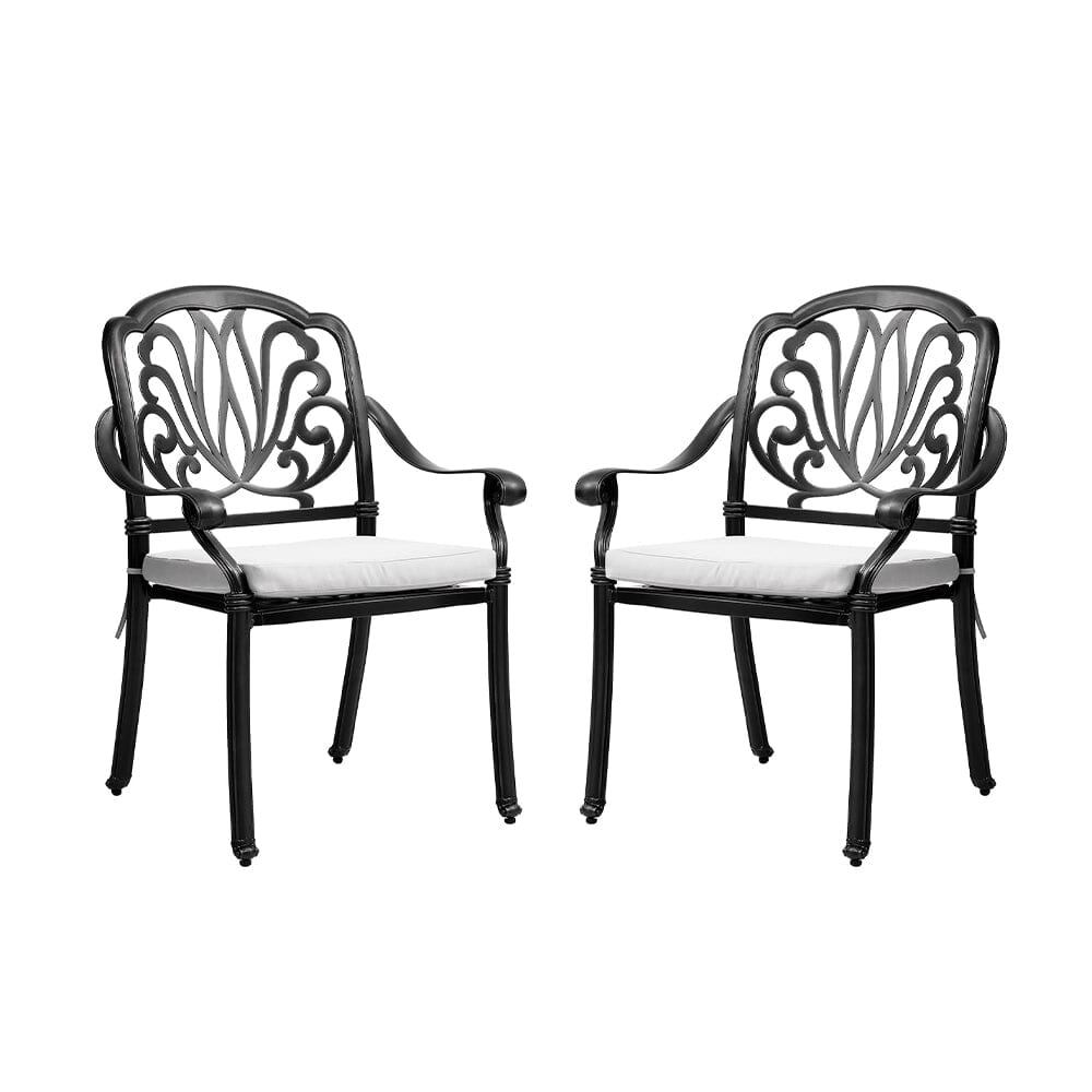 Set of 2 Outdoor Cast Aluminum Dining Chairs with Cushions