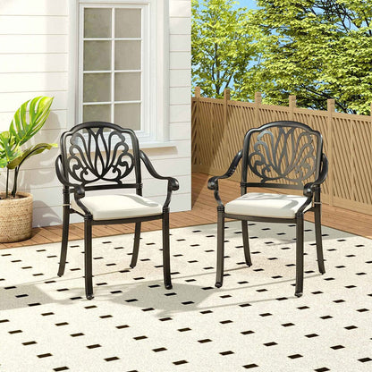 Set of 2 Outdoor Cast Aluminum Dining Chairs with Cushions