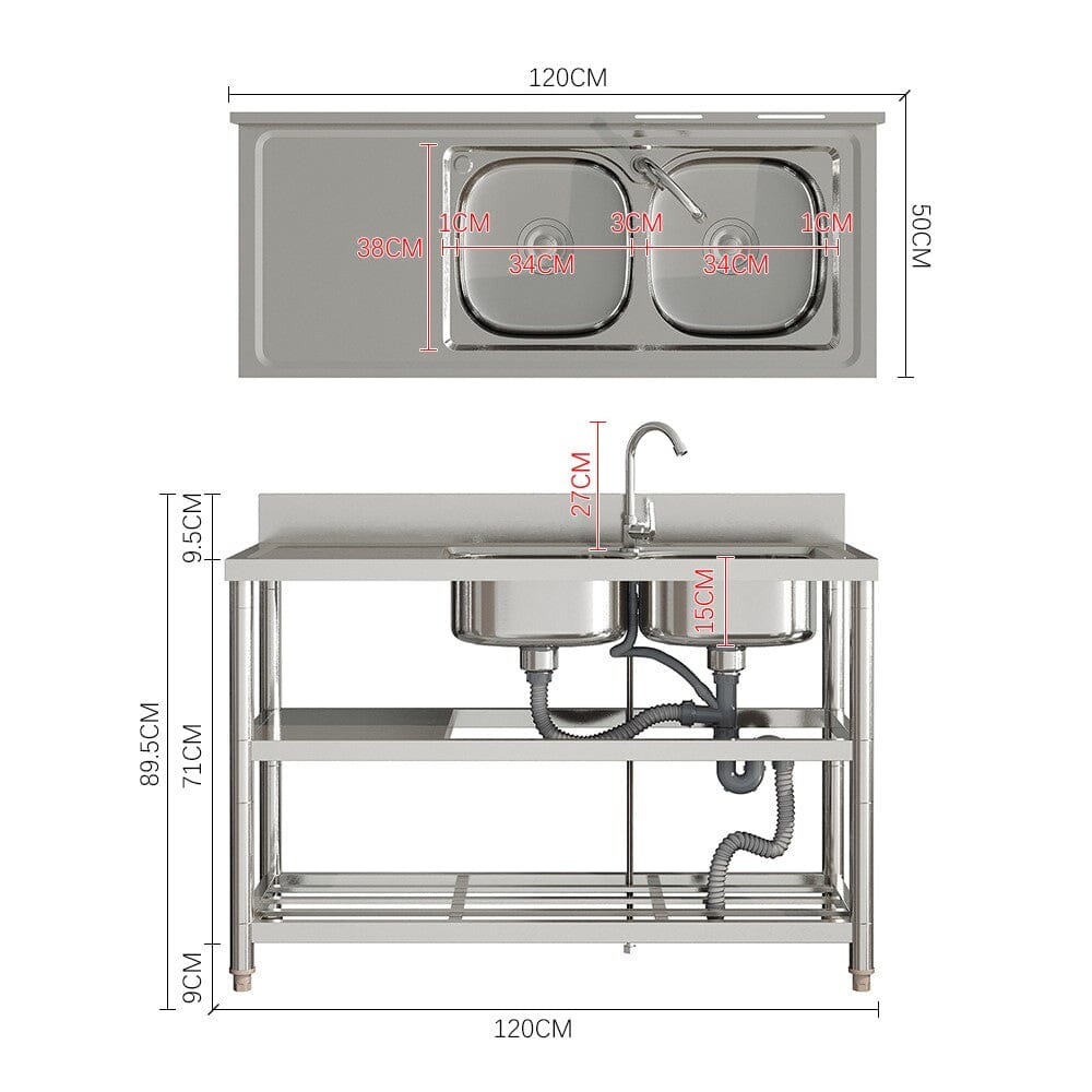 Stainless Steel One Compartment Sink with Shelves