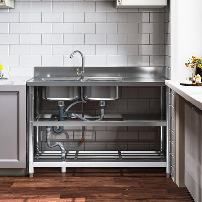 Stainless Steel One Compartment Sink with Shelves