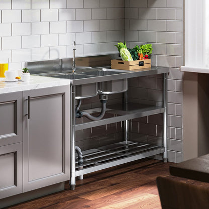 Stainless Steel One Compartment Sink with Shelves