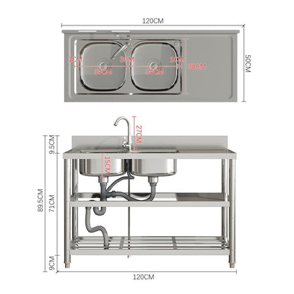 Stainless Steel One Compartment Sink with Shelves