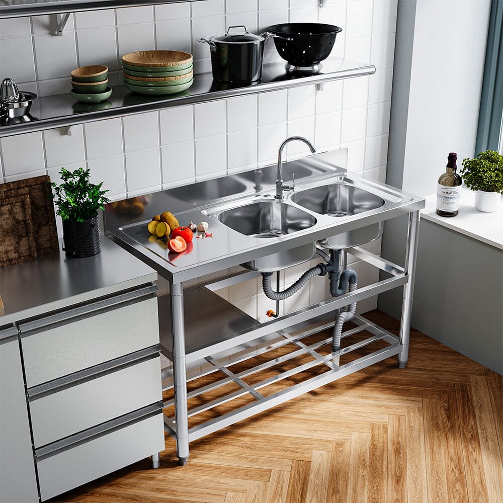 Stainless Steel One Compartment Sink with Shelves