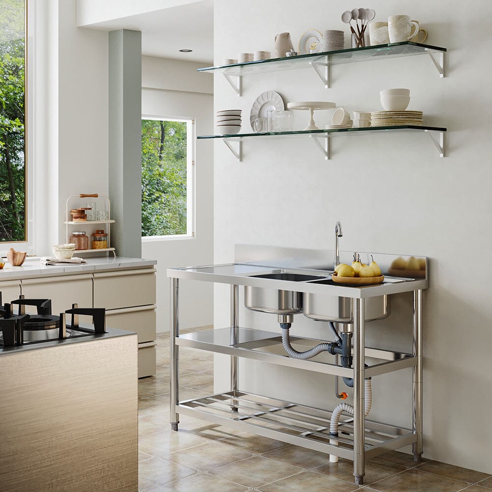 Stainless Steel One Compartment Sink with Shelves