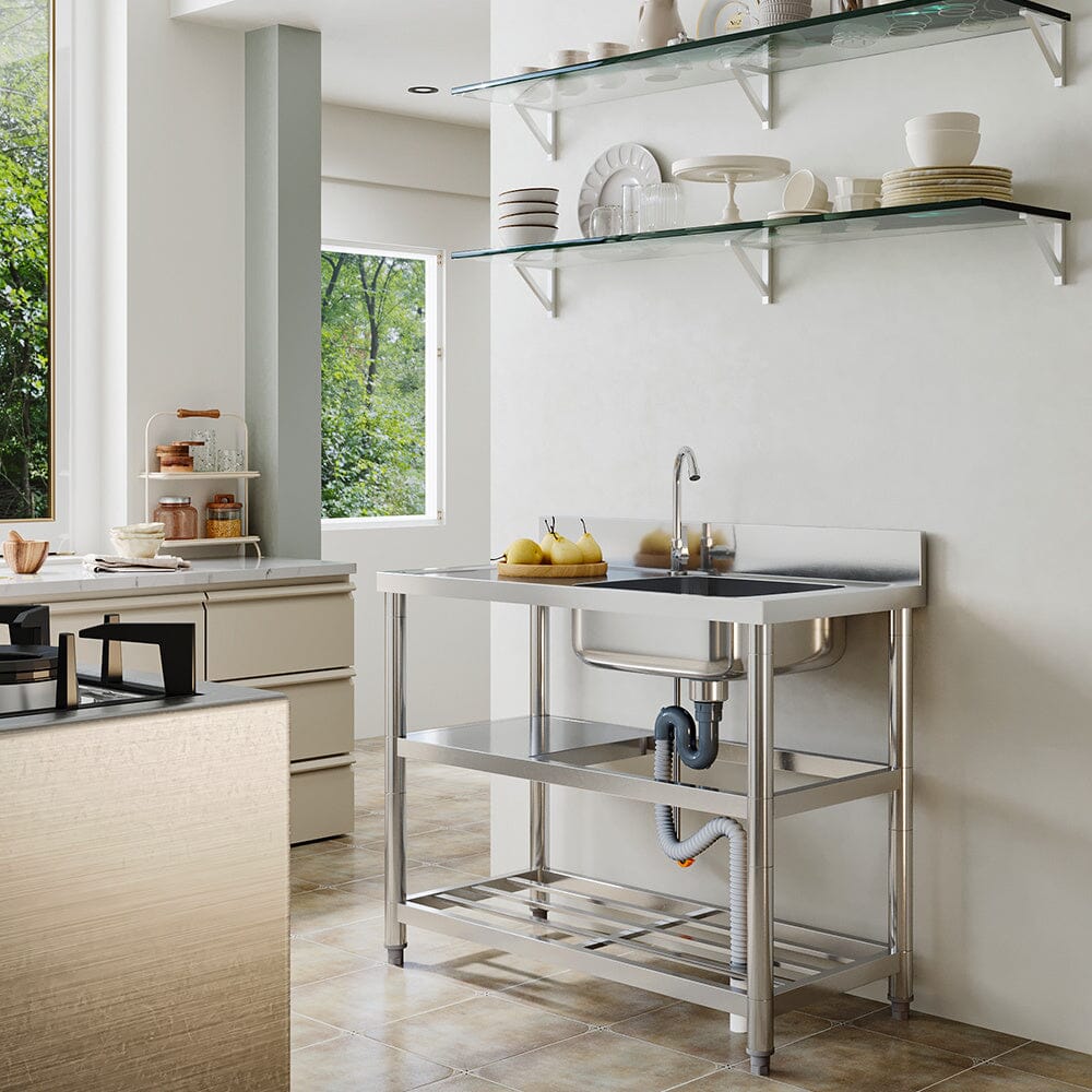 Stainless Steel One Compartment Sink with Shelves